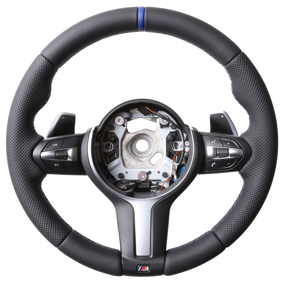 BMW Lenkrad F15 F20 F21 F22 F30 F34 GT F32 F33 F36 Kombibezug 12 Uhr Markierung blau M-Naht