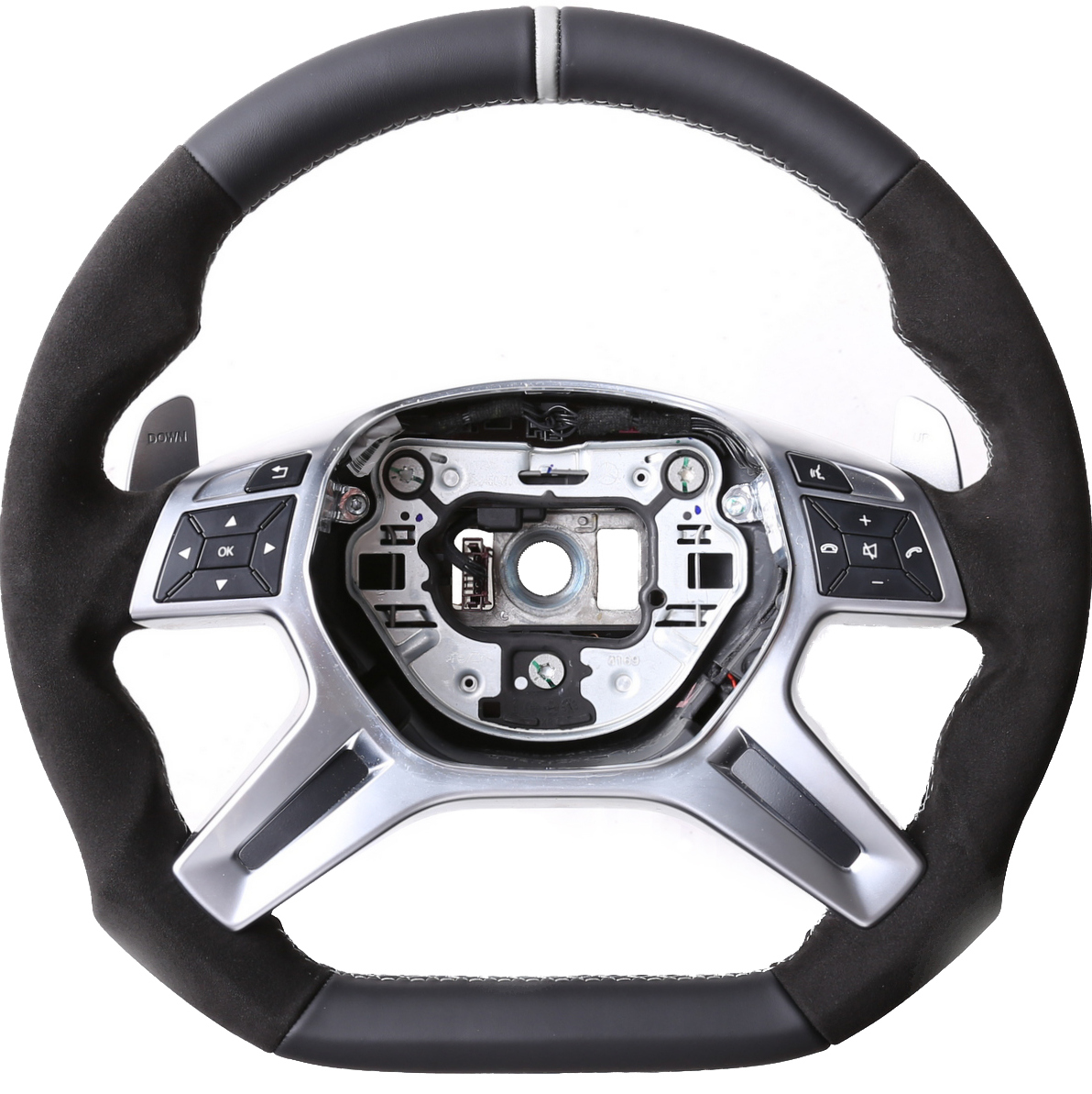 Mercedes Lenkrad W204 C Klasse W166 ML X166 W212 W463 Abgeflacht Alcantara 12 Uhr Markierung silber