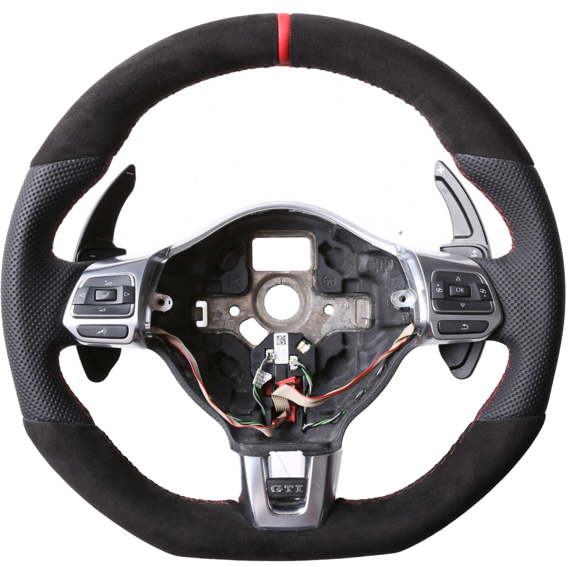 VW Lenkrad Golf 6 GTI GTD Kombibezug Alcantara 12 Uhr Markierung rot Naht rot