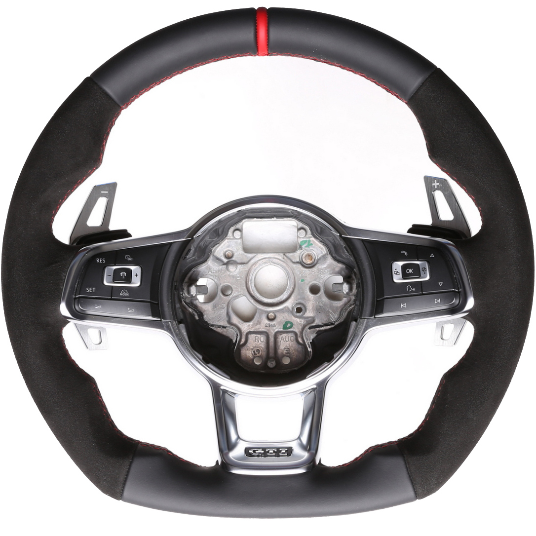 VW Lenkrad Golf 7 GTI Polo GTI GTD Polo Arteon Abgeflacht NEU Kombibezug 12 Uhr Markierung Naht rot