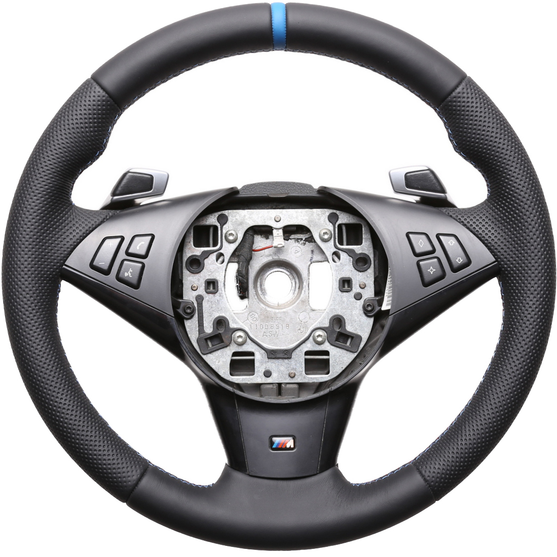 BMW Lenkrad E60 61 63 64 M-Sport Kombibezug 12 Uhr Markierung hellblau M-Naht