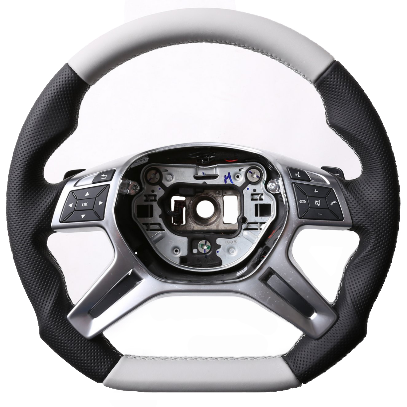 Mercedes Lenkrad W204 C Klasse W166 ML X166 W212 W463 Abgeflacht Bicolorbezug grau Naht silber