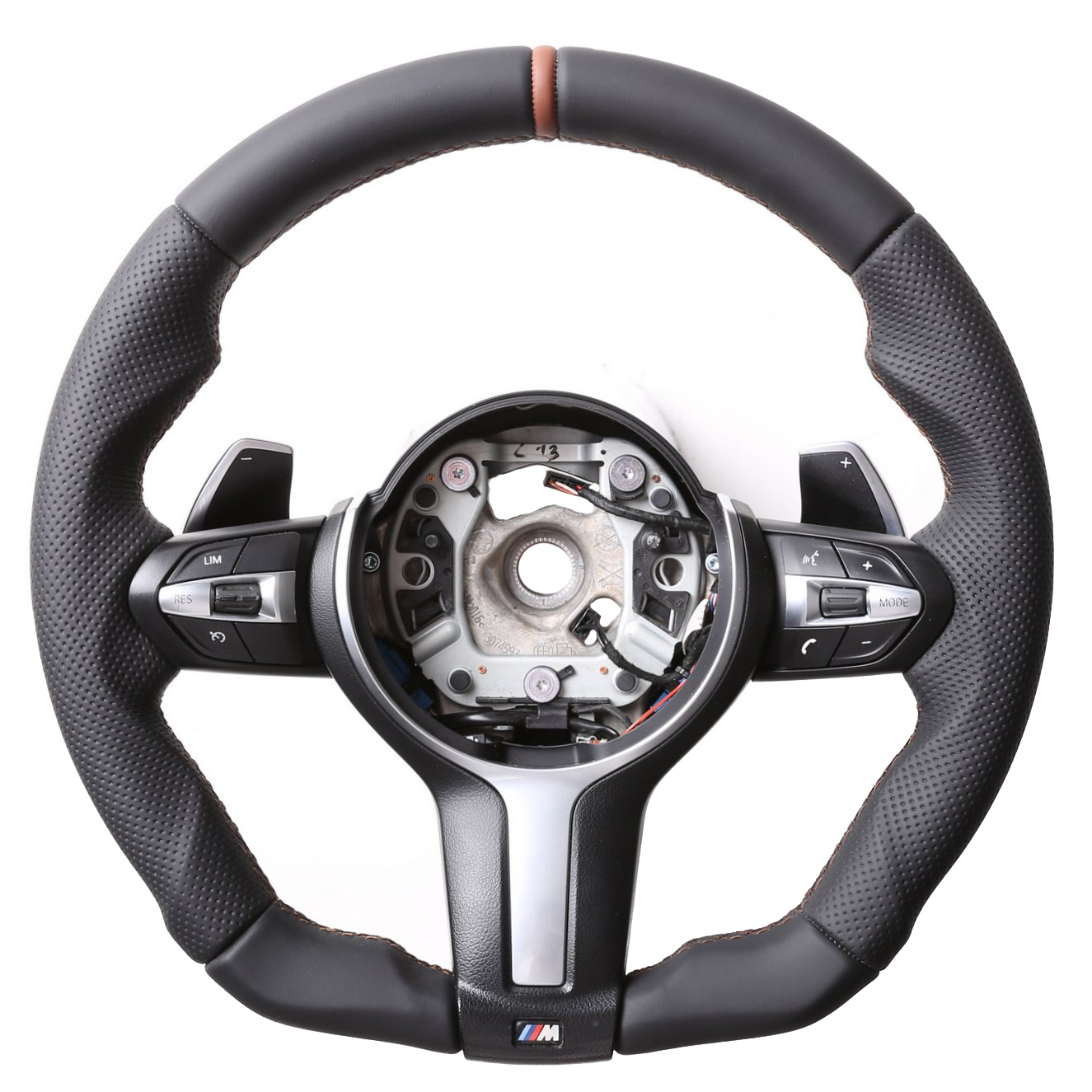 BMW Lenkrad  F01 F02 F07 F10 F11 F12 F13 Abgeflacht Kombibezug 12 Uhr Markierung braun Naht braun