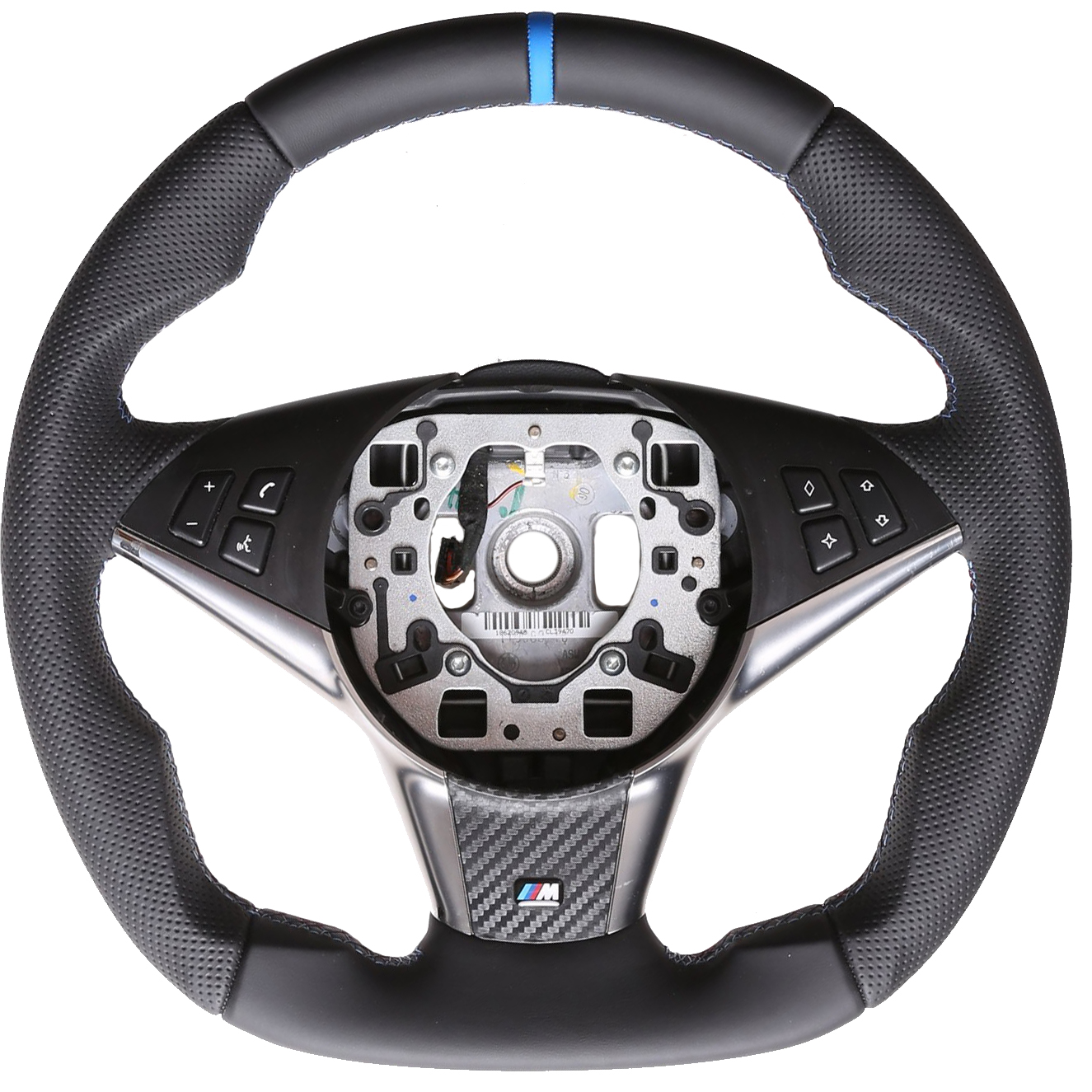 BMW Lenkrad E60 61 63 64 M-Sport Abgeflacht NEU Kombibezug 12 Uhr Markierung hellblau M-Naht