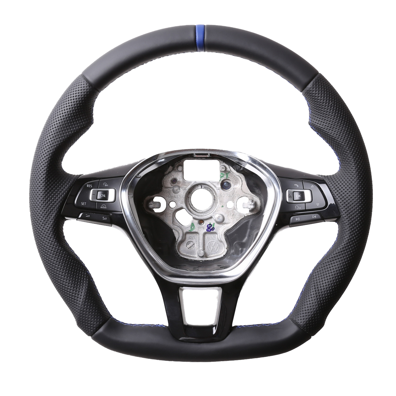 VW Lenkrad Golf 7 Passat B8 T6 Amarok Arteon Abgeflacht 12 Uhr Markierung blau Kombibezug