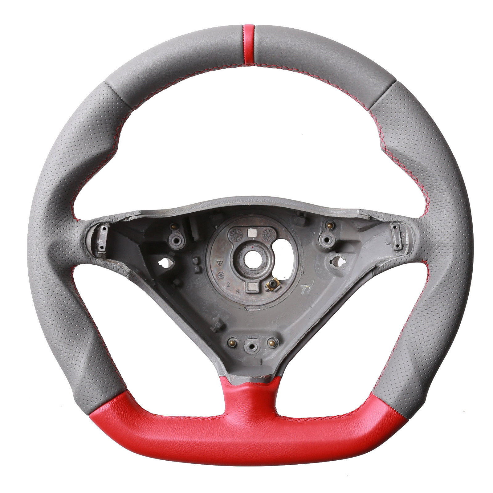 Porsche Lenkrad 911 993 996 986 Boxster grau Abgeflacht Bicolor 12Uhr Markierung rot Naht rot