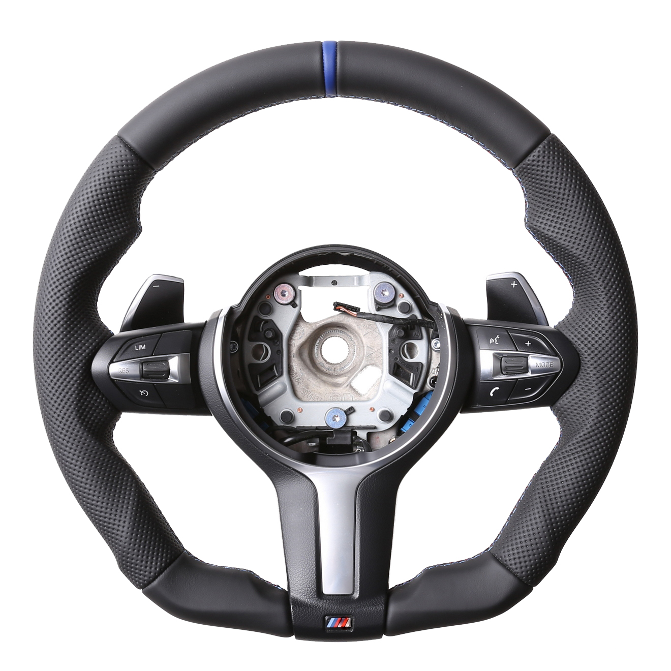 BMW Lenkrad F01 F02 F07 F10 F11 F12 F13 Abgeflacht Kombibezug 12Uhr Markierung blau M-Naht