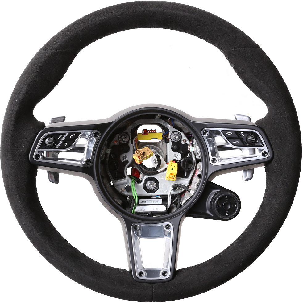 Porsche Lenkrad Macan 911 991 918 Spyder Boxter Carrera Cayman Panamera Alcantara Naht schwarz