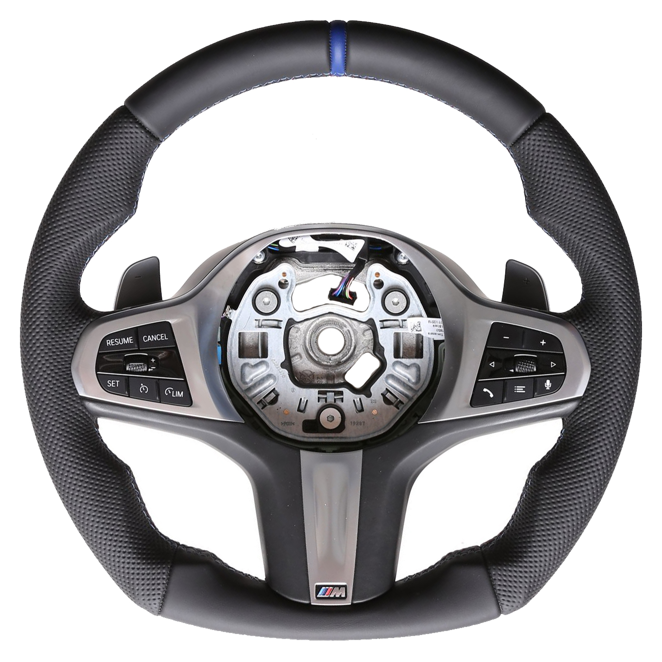 BMW Lenkrad G20 G21 G28 G22 G23 G30 G32 F40 F44 Abgeflacht Kombibezug 12 Uhr Markierung blau M-Naht