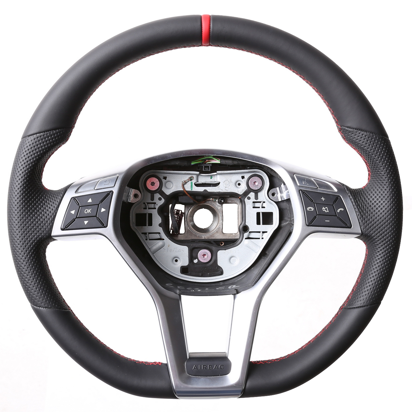 Mercedes Lenkrad C E Klasse SL GLK SLK CLA Kombibezug 12Uhr Markierung rot Naht rot