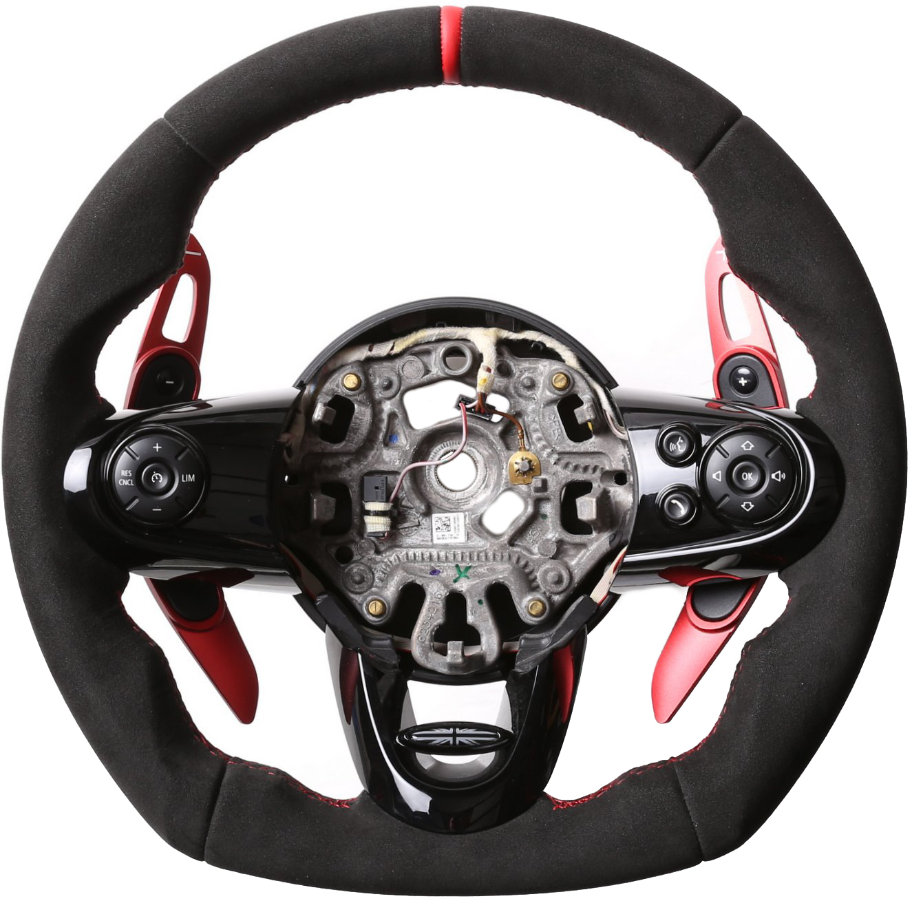 Mini Lenkrad One Cabrio F55 F56 F57 Abgelfacht Alcantara 12 Uhr Markierung rot Naht rot