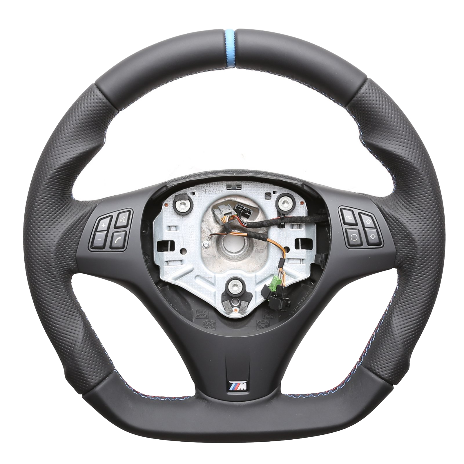 BMW Lenkrad E84 X1 E87 E88 E90 E91 M-Sport Abgeflacht Kombibezug 12 Uhr Markierung hellblau M-Naht