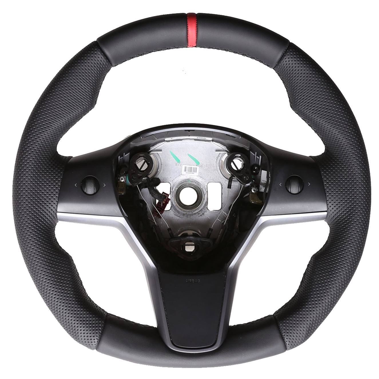 Tesla Model 3 Lenkrad Abgeflacht Kombibezug 12 Uhr Markierung rot Naht schwarz