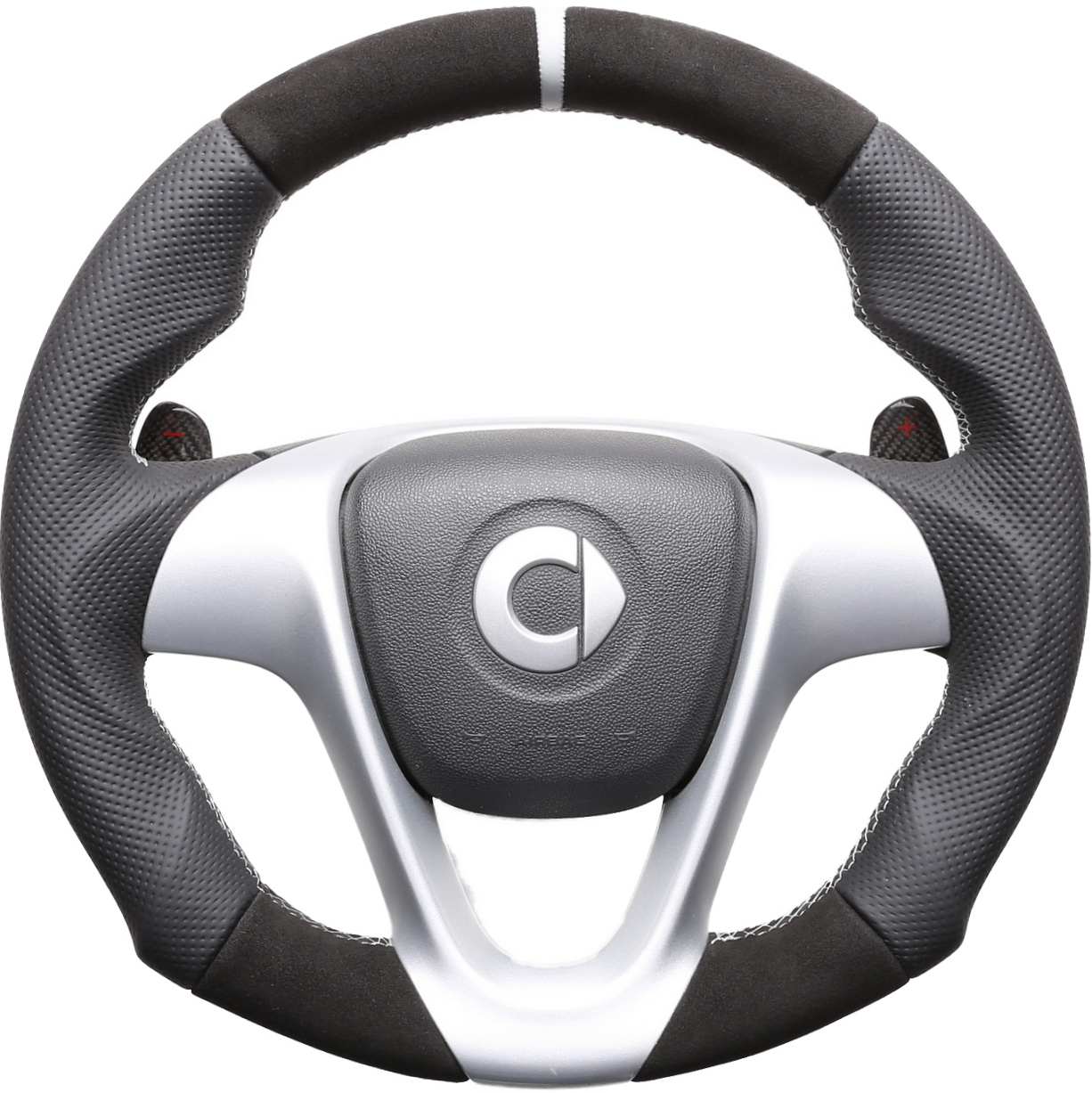 Smart Lenkrad Fortwo Turbo Sport Tuning Kombibezug Alcantara 12 Uhr Markierung silber Naht silber