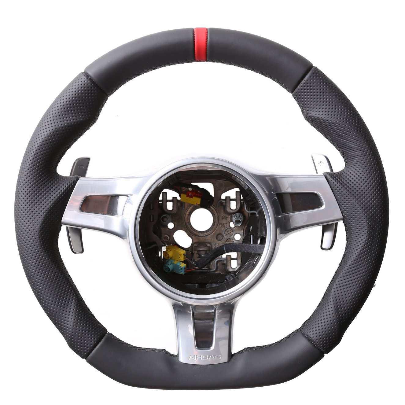 Porsche Lenkrad 911 997 987 Boxster Cayman Abgeflacht 12 Uhr Markierung rot Naht schwarz