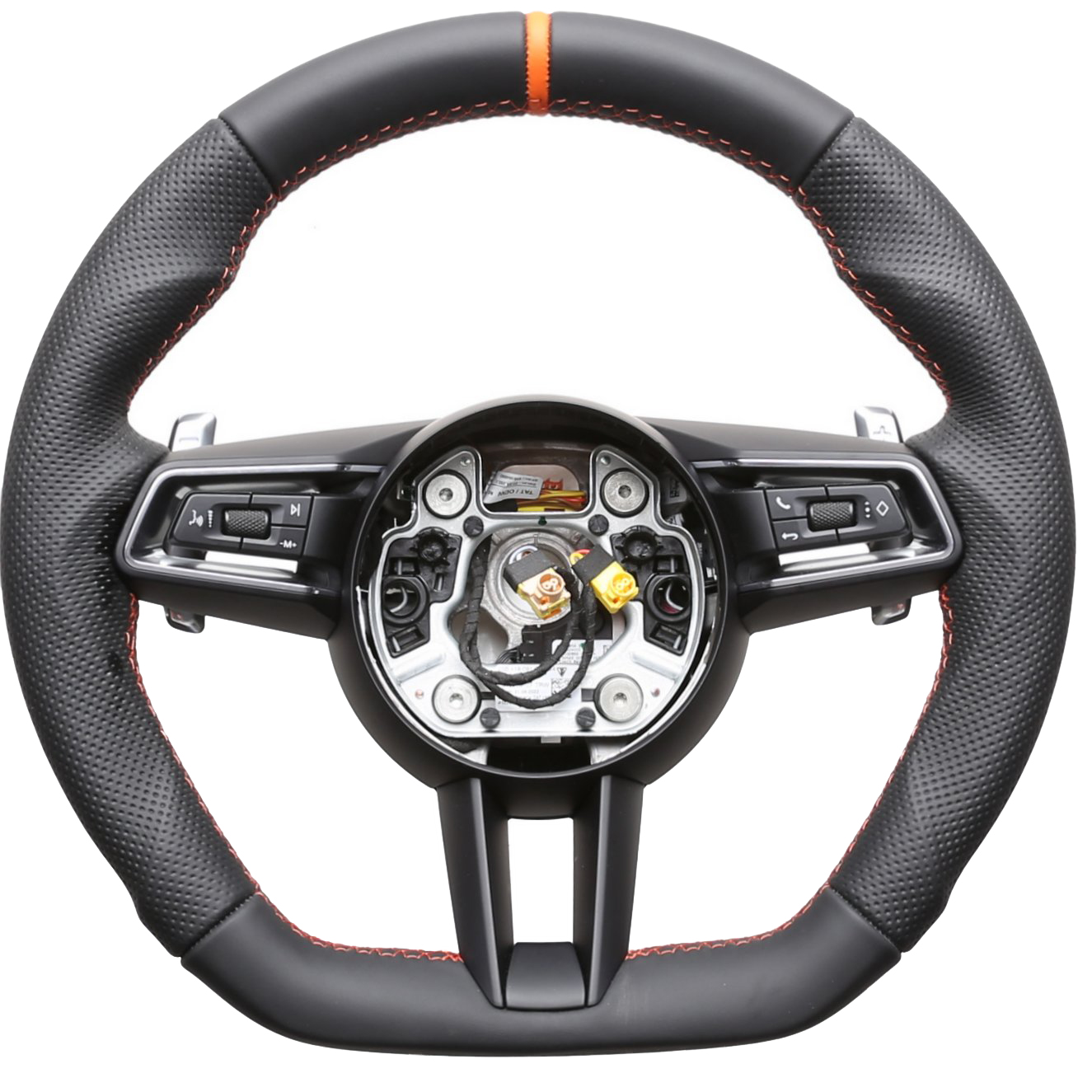 Porsche Lenkrad Macan Taycan 992 Carrera Abgeflacht Kombibezug 12Uhr Markierung orange Naht orange