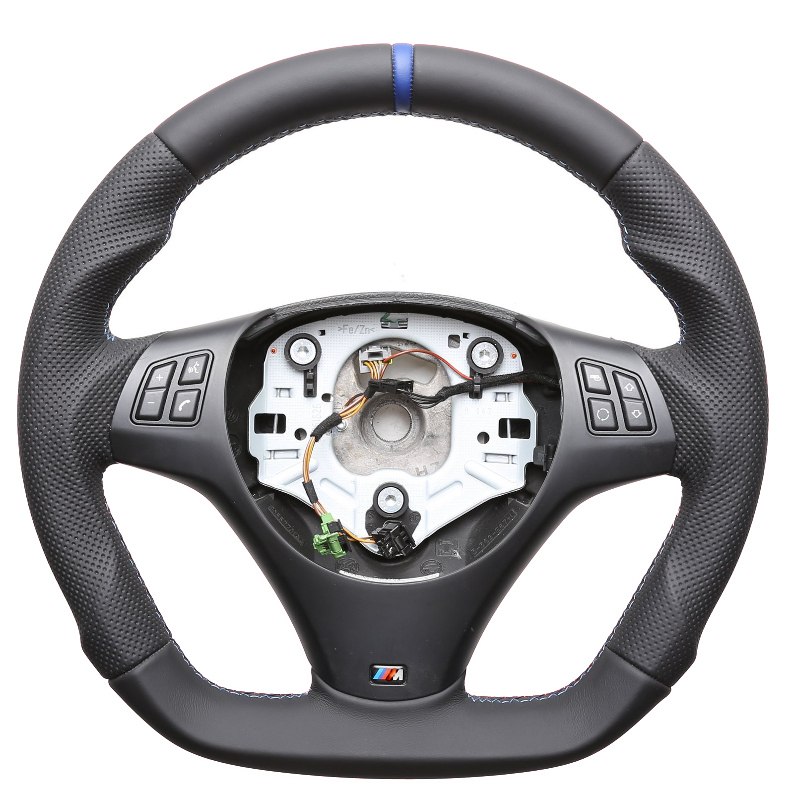 BMW Lenkrad E84 X1 E87 E88 E90 E91 M-Sport Abgeflacht Kombibezug 12 Uhr Markierung blau M-Naht