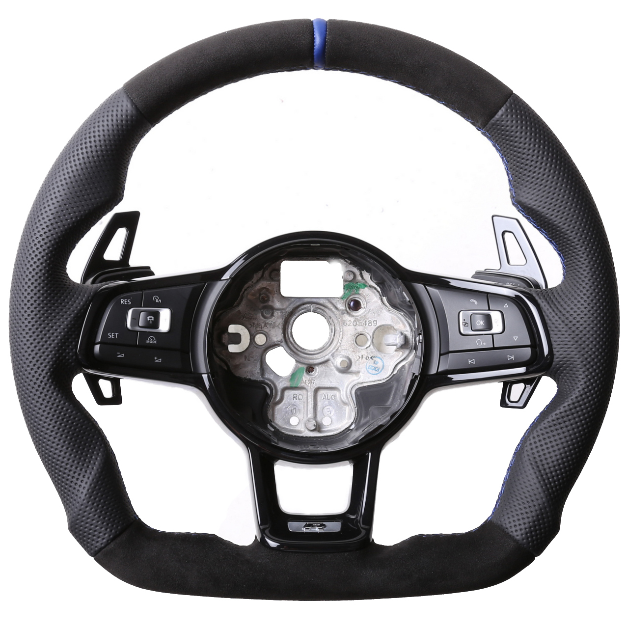 VW Lenkrad Golf 7 GTI Polo GTI GTD Polo Arteon Abgeflacht Kombibezug Alcantara 12Uhr Markierung blau