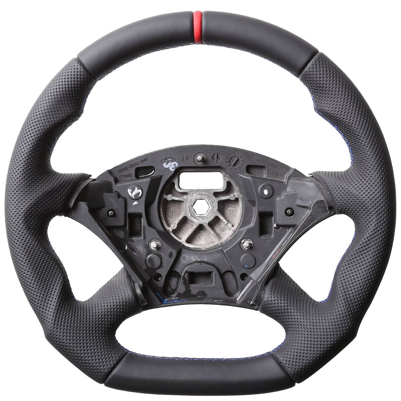 Ford Lenkrad Focus MK1 Tuning Abgeflacht Kombibezug 12 Uhr Markierung Naht blau