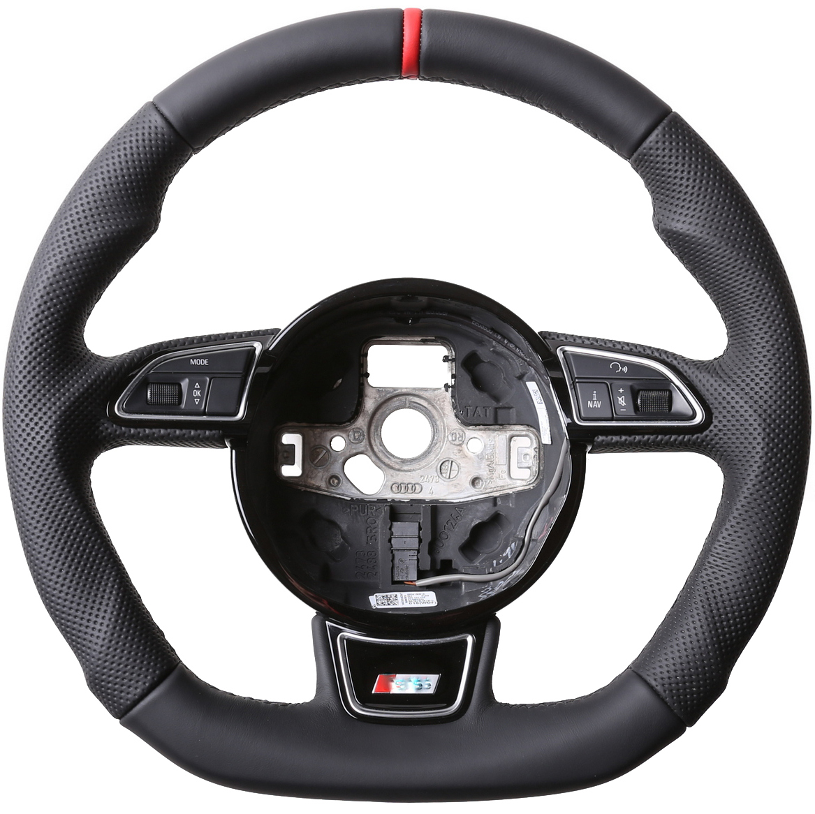 Audi Lenkrad A4 A1 S1 A5 A6 S6 A7 A8 Q3 Abgeflacht 12 Uhr Markierung rot Kombibezug Naht schwarz