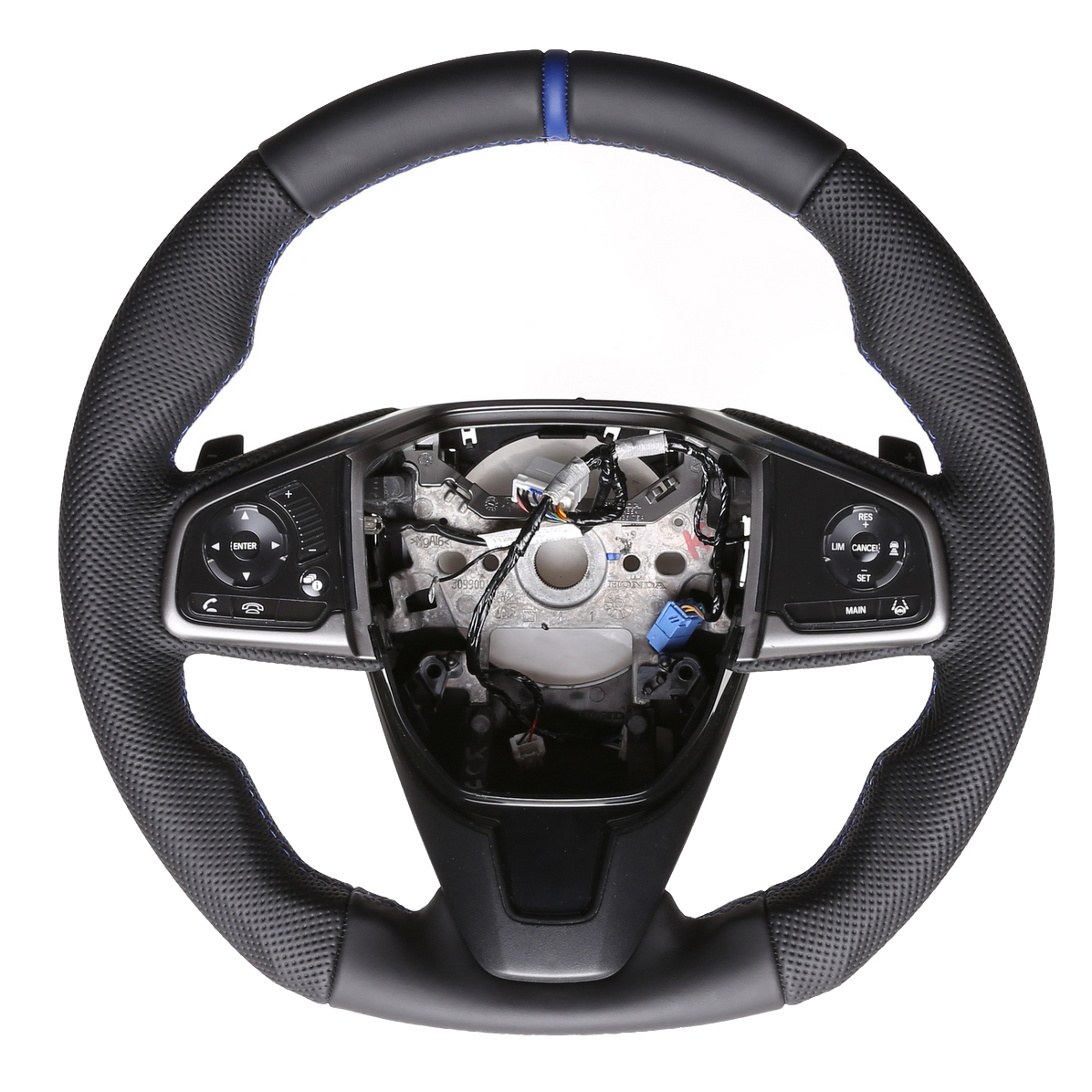 Honda Lenkrad Civic X Type R Abgeflacht Kombibezug 12 Uhr Markierung blau Naht blau