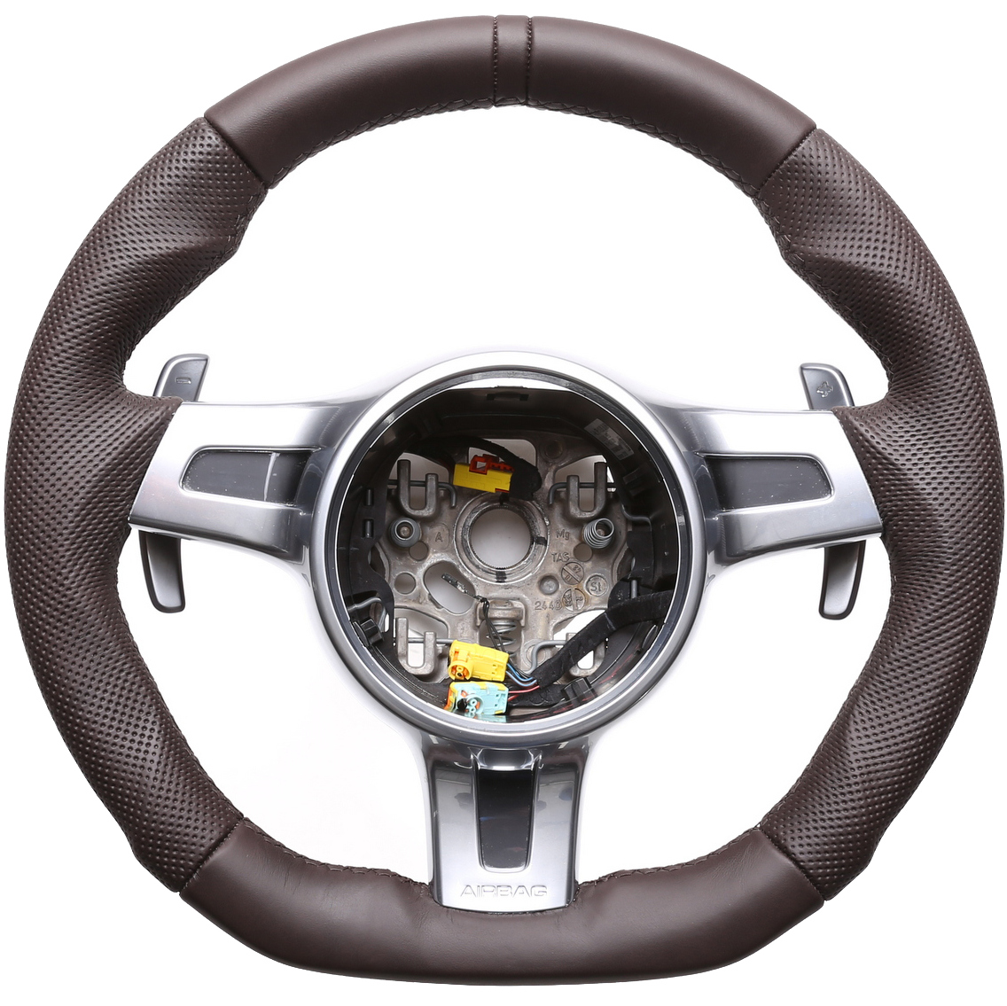 Porsche Lenkrad 911 997 987 Boxster Cayman cocoabraun Abgeflacht 12 Uhr Markierung Naht braun