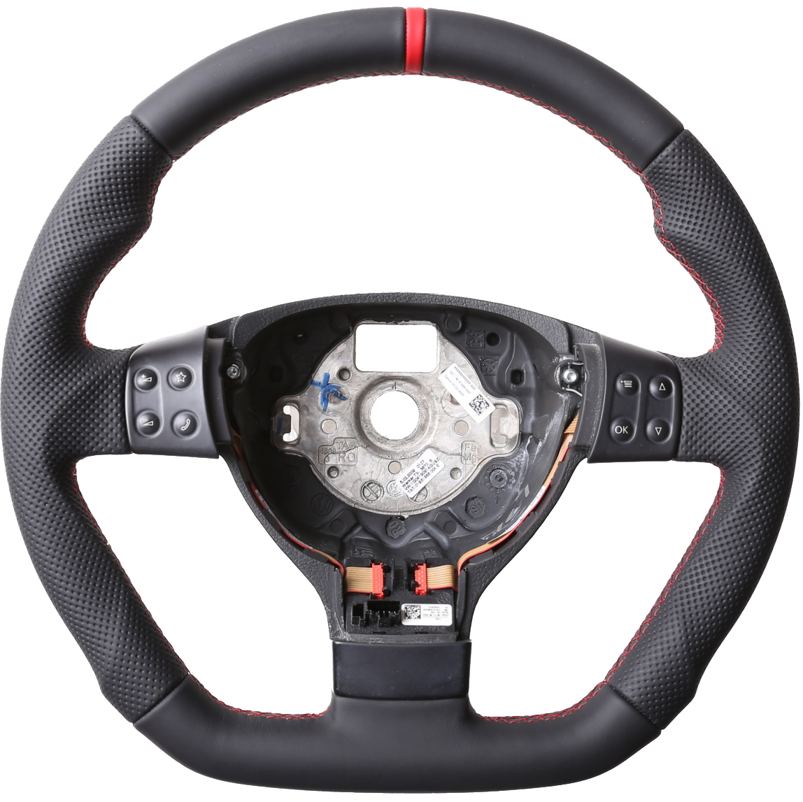 VW Lenkrad Golf 5 Touran Polo 9N Passat 3C EOS Abgeflacht Kombibezug 12 Uhr Markierung rot Naht rot