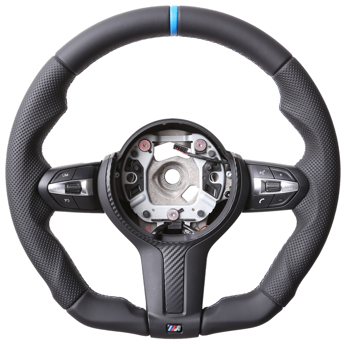 BMW Lenkrad F01 F02 F07 F10 F11 F12 F13 Abgeflacht Kombibezug 12Uhr Markierung hellblau M-Naht