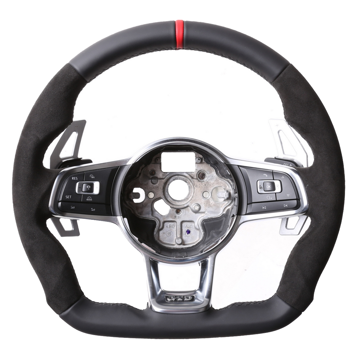 VW Lenkrad Golf 7 GTI GTD Polo Arteon Abgeflacht Alcantara 12 Uhr Merkierung rot Naht schwarz